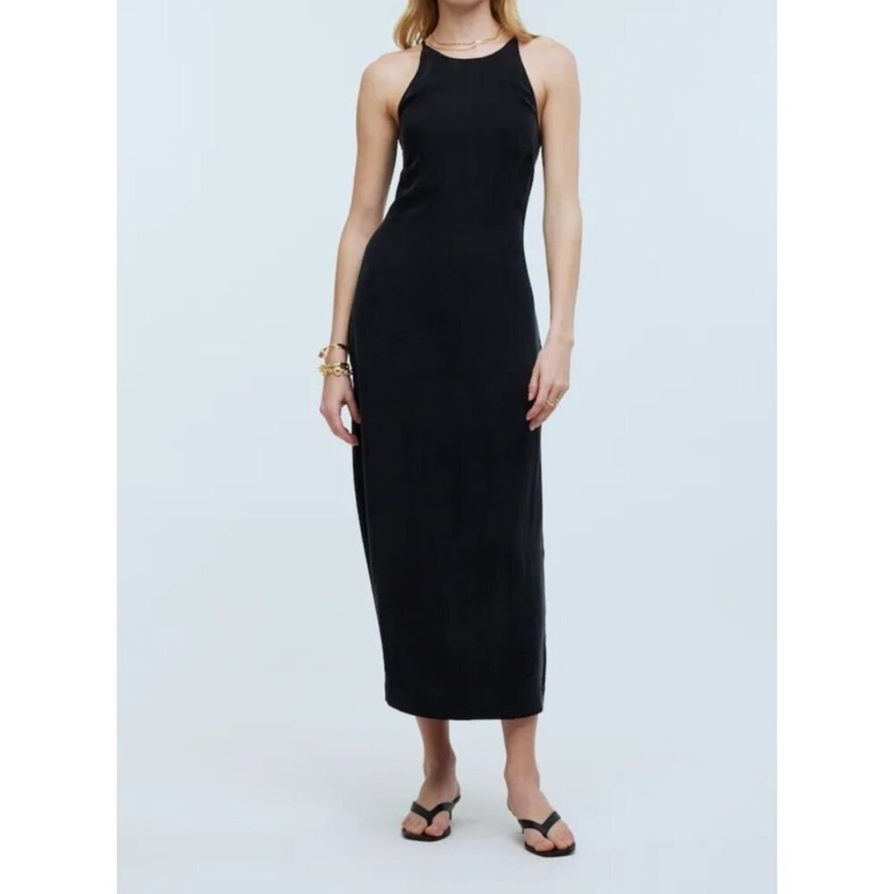 Madewell Crisscross Midi Slip Dress in Cupro-Blend black sz 4